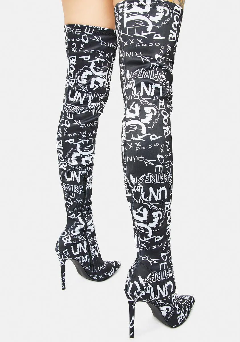 Airbrushed Off Duty Diva Thigh High Boots