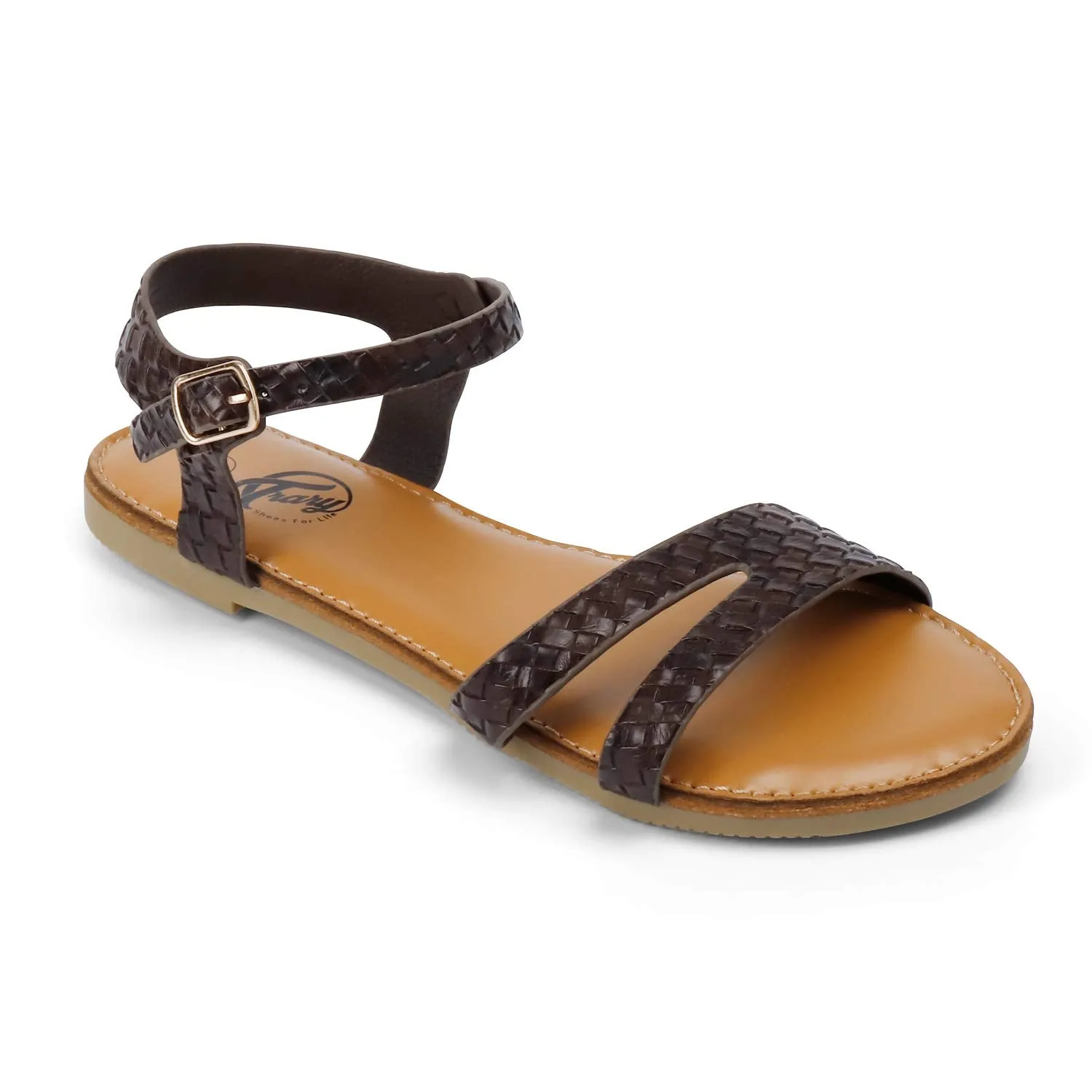 Ankle Strap Leather Flat Sandals