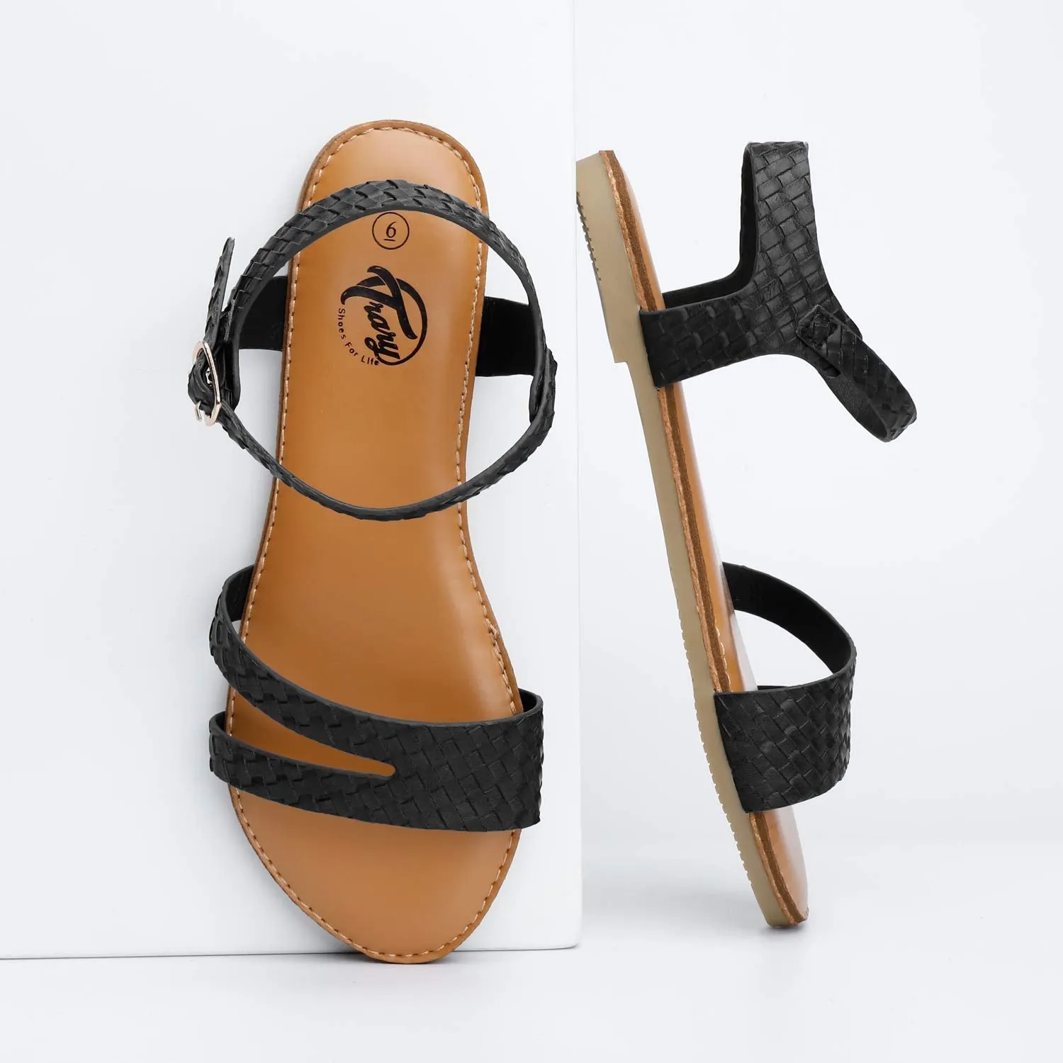 Ankle Strap Leather Flat Sandals
