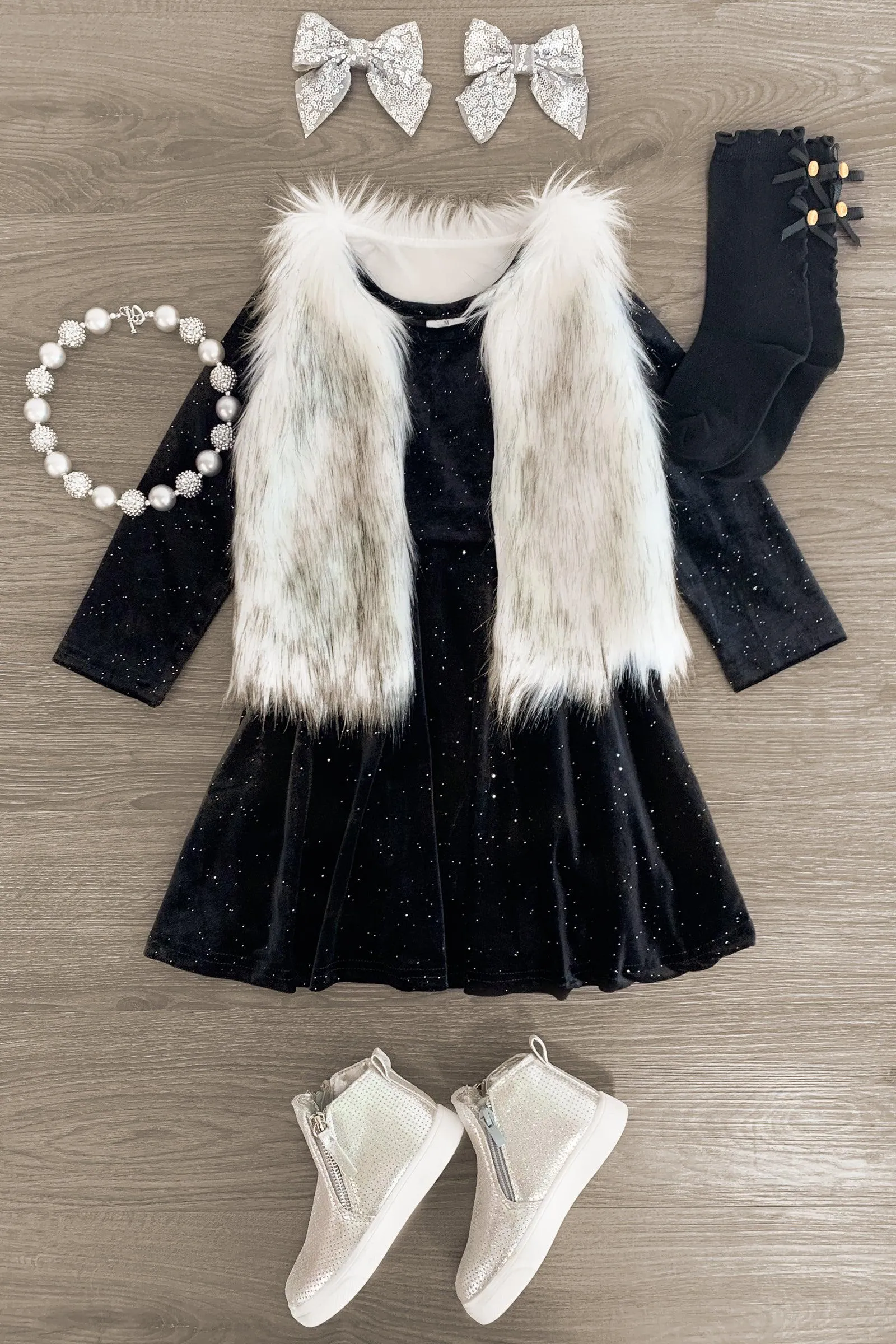 Black Velvet Glitter Dress