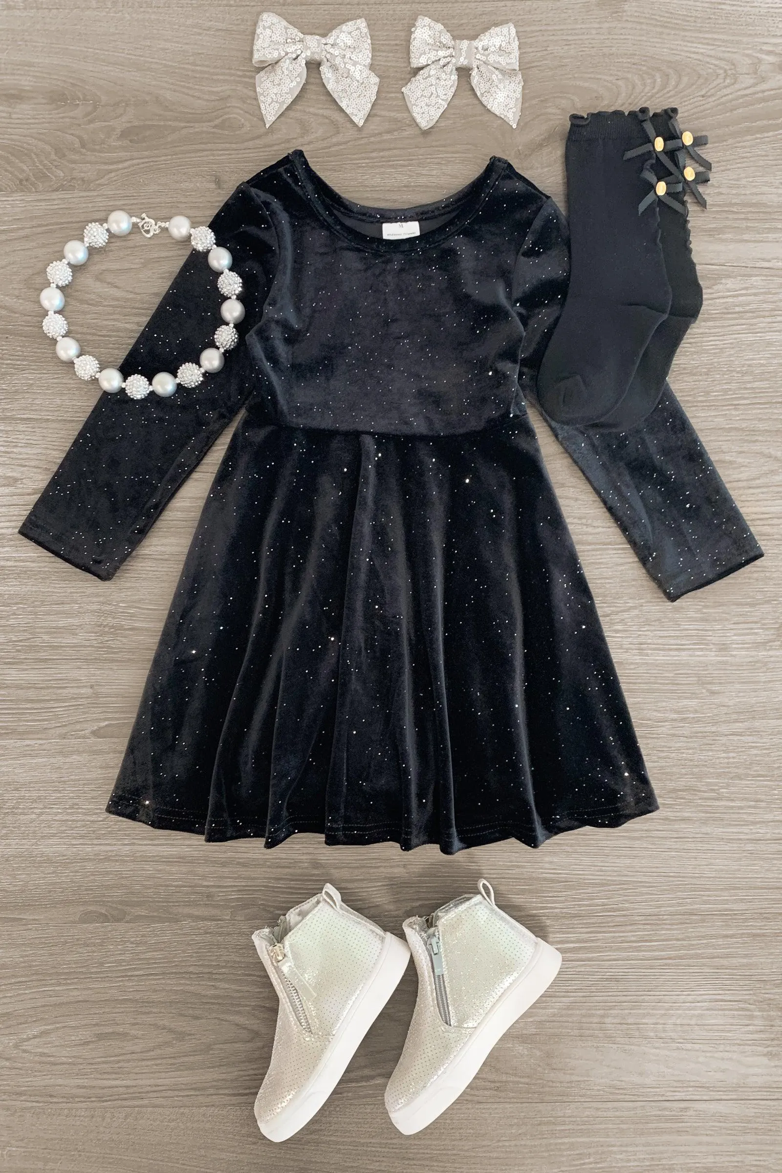 Black Velvet Glitter Dress