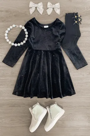 Black Velvet Glitter Dress