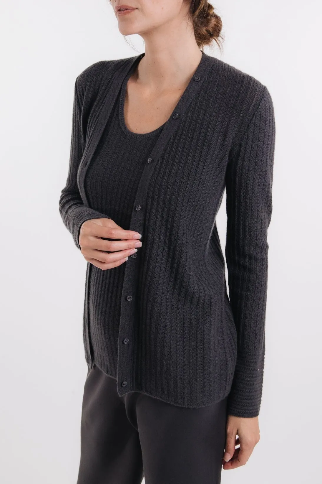 CASHMERE PIQUE STITCH CARDIGAN