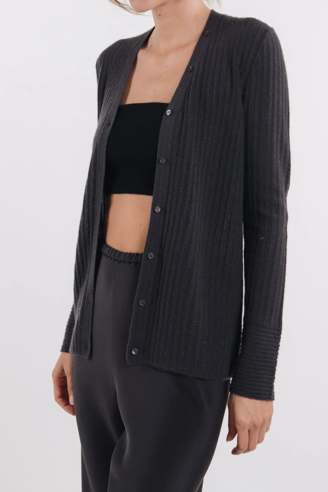 CASHMERE PIQUE STITCH CARDIGAN