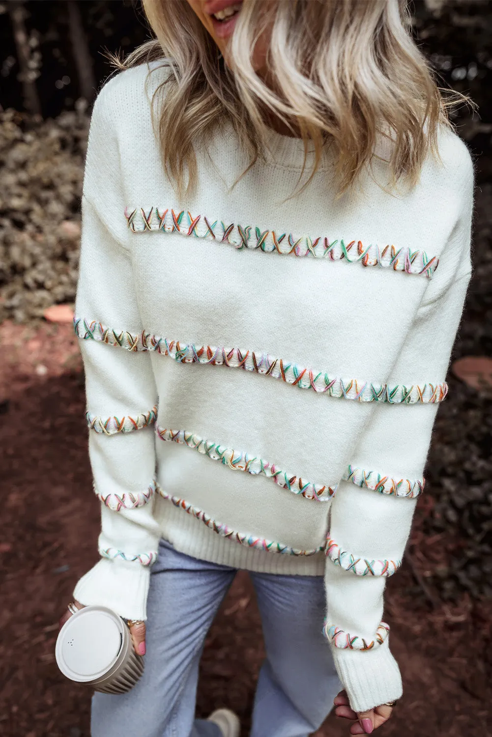 Colorful Crossed Stitch Sweater