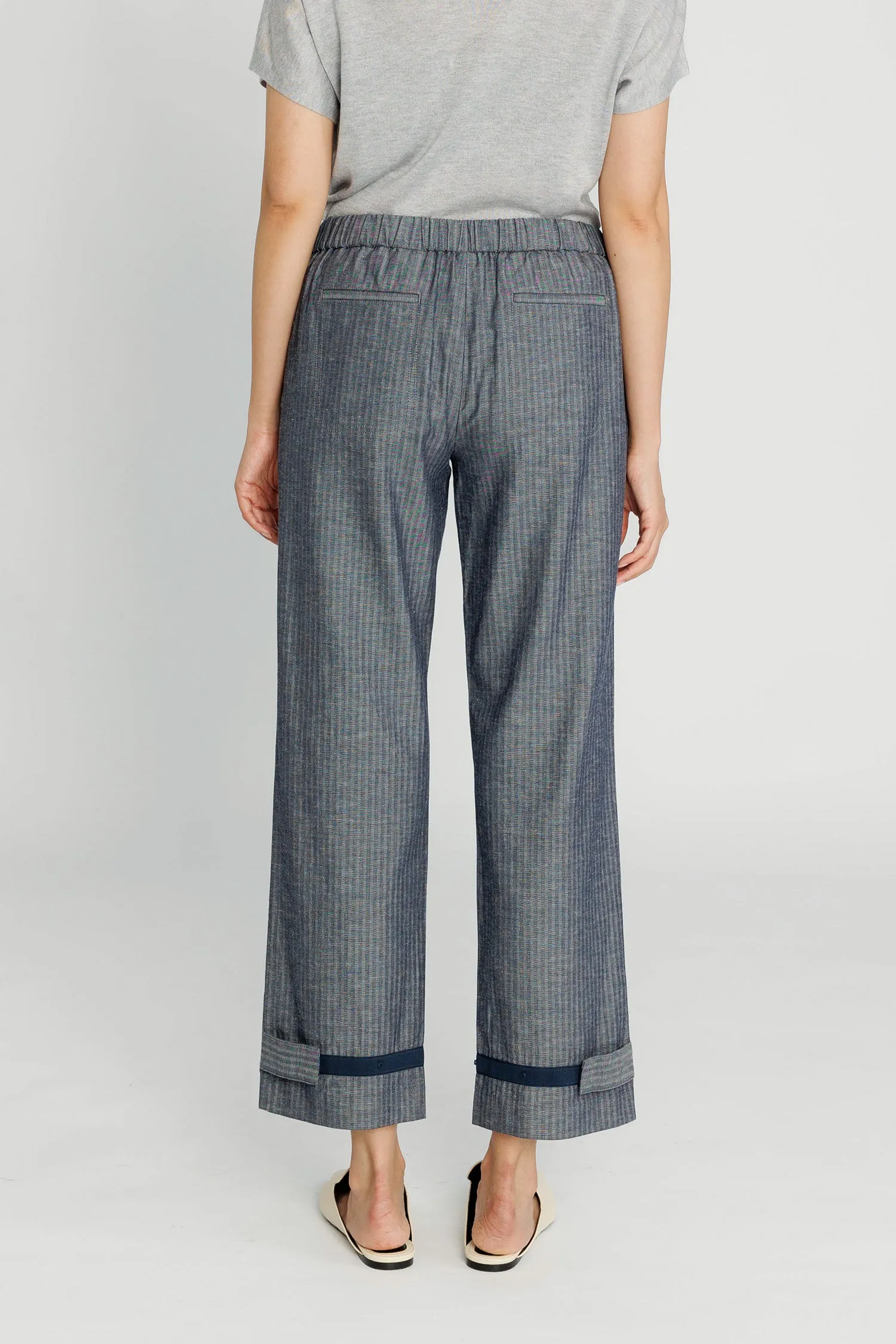 Convertible Crop Pant - Navy Herringbone