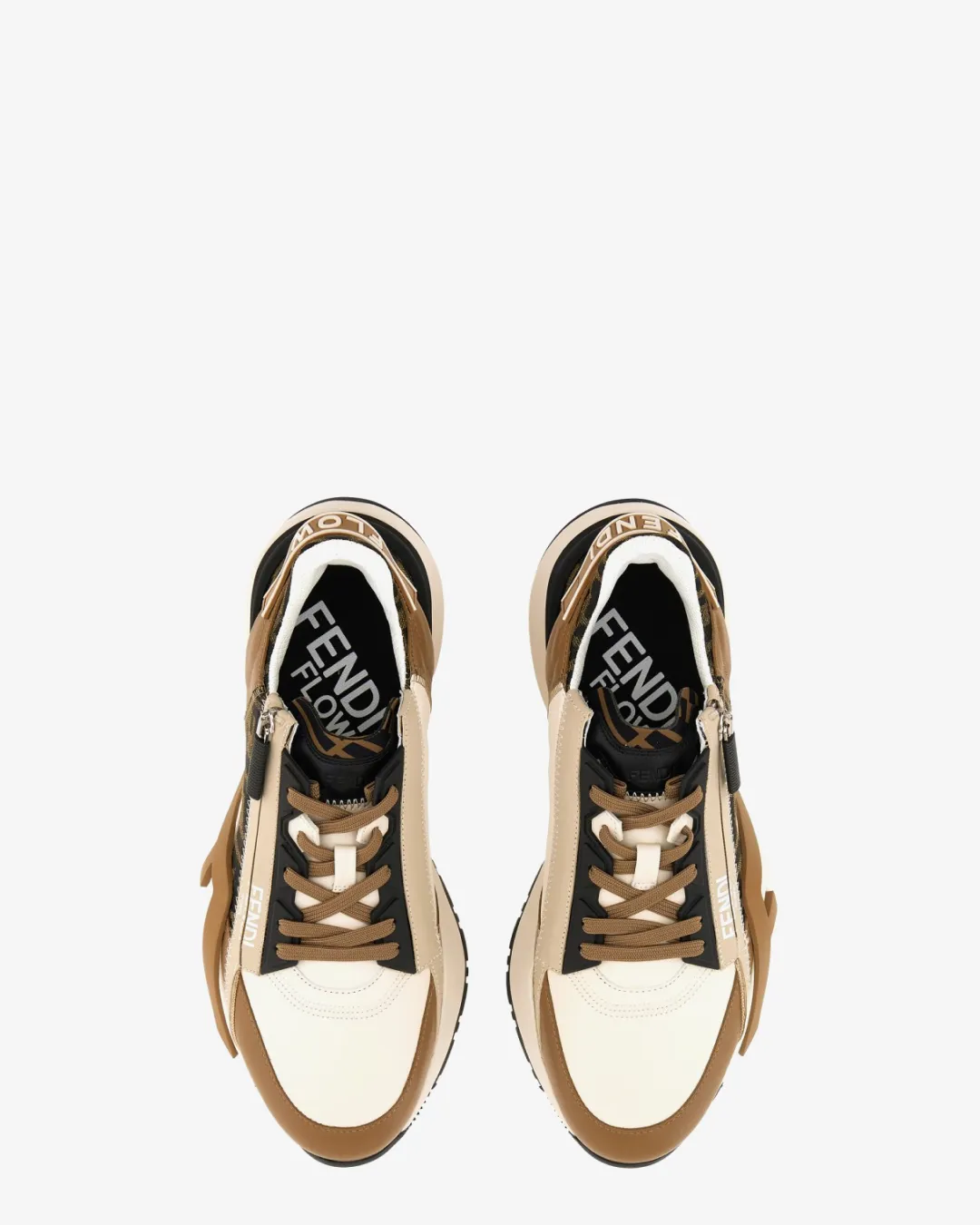 Fendi Flow Sneakers Brown Leather and Brown FF Jacquard