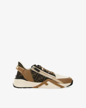 Fendi Flow Sneakers Brown Leather and Brown FF Jacquard