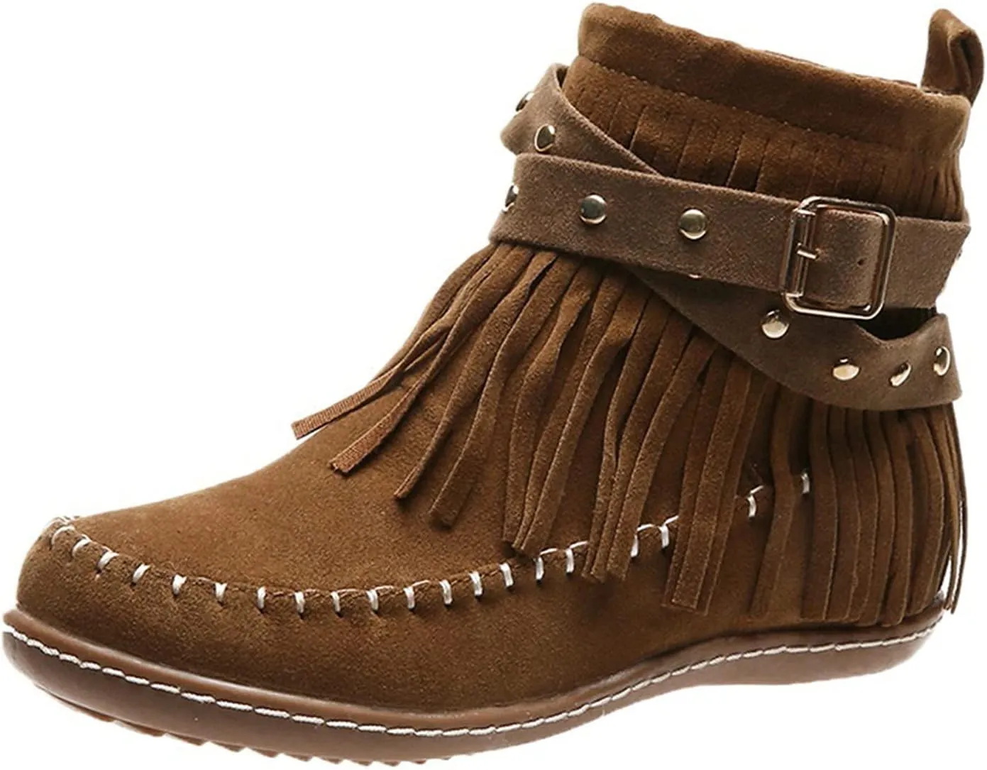 Fringe Cowboy Boots For Women Suede Ankle Boots Slouch Moccasin Boots Low Heel Western Short Boots with Zipper