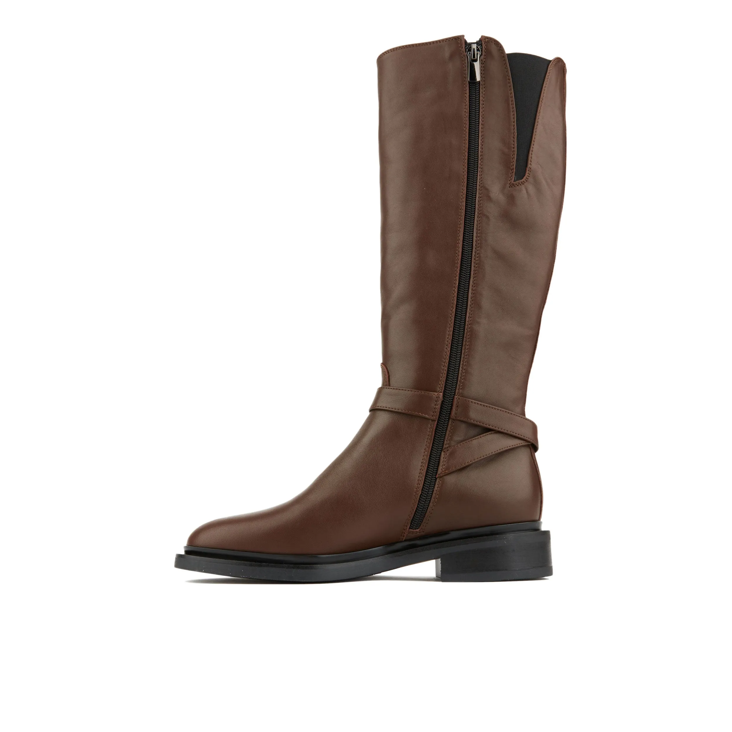 Jamie - Brown - Women's leather tall riding boots with rounded toe in brown