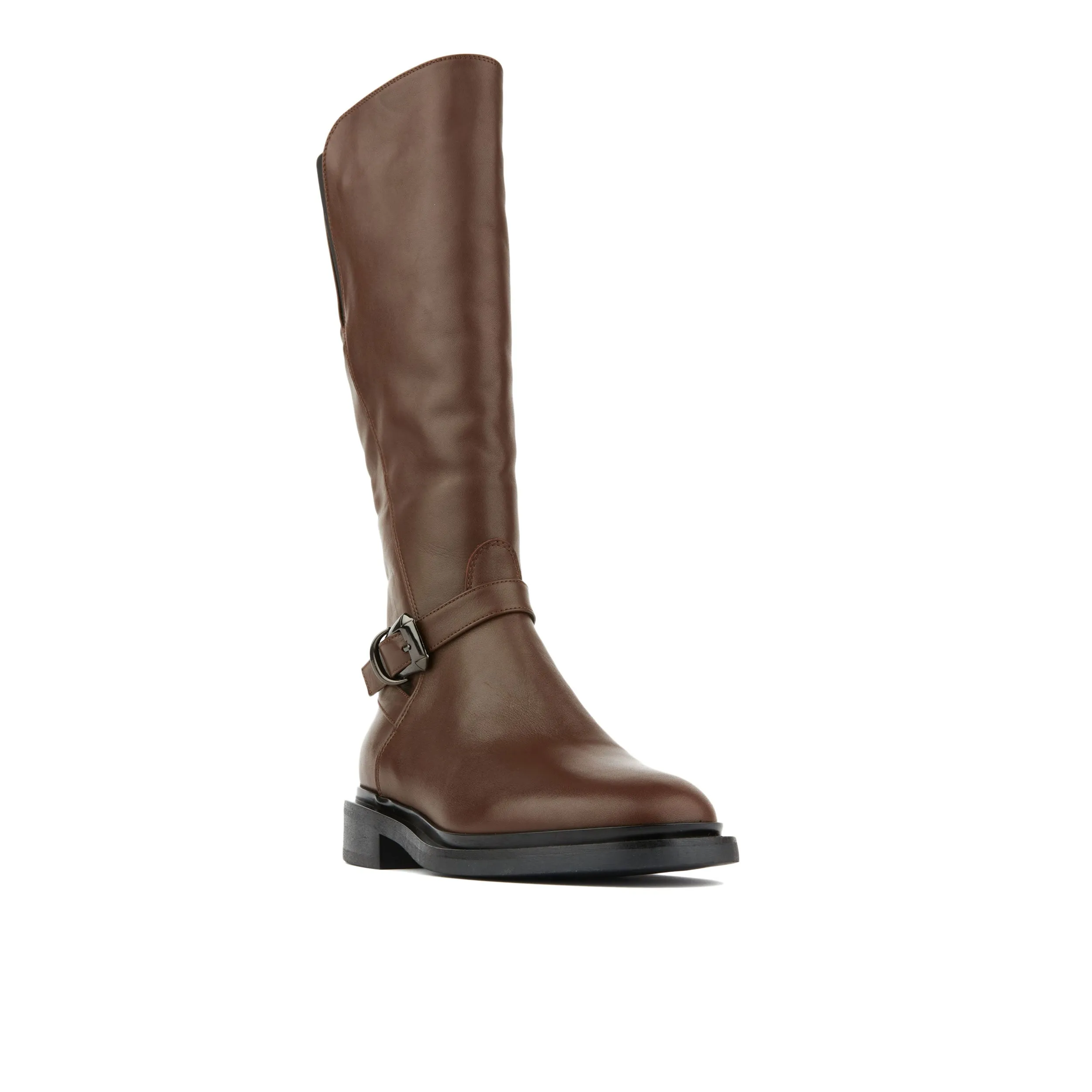 Jamie - Brown - Women's leather tall riding boots with rounded toe in brown