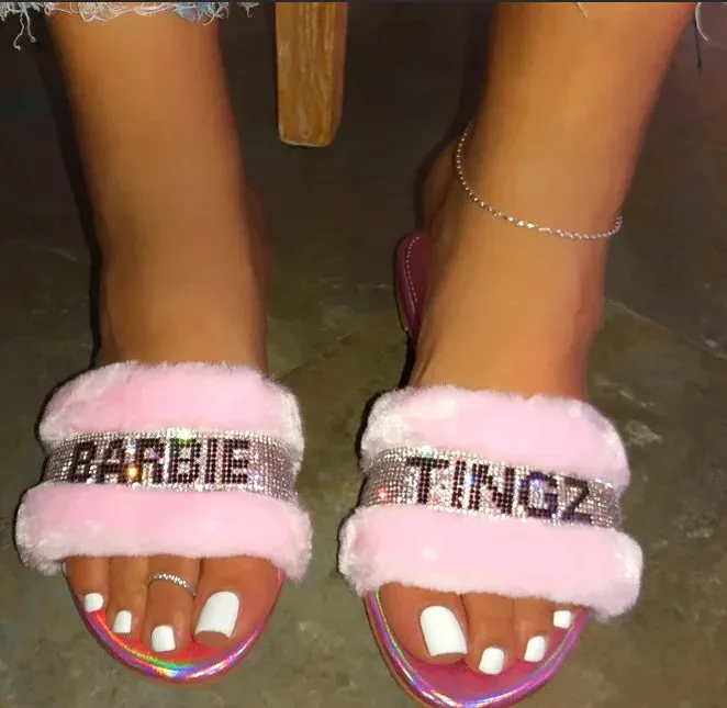 New Women Sandals Crystal Flat Heel Rhinestone Flip Flops