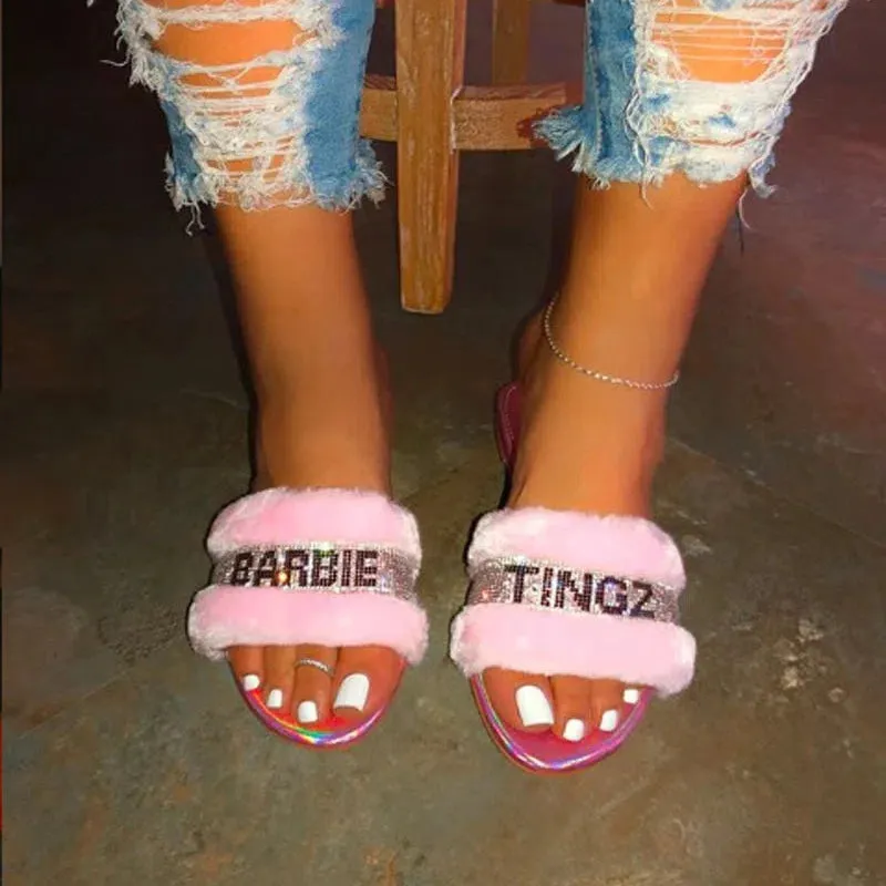 New Women Sandals Crystal Flat Heel Rhinestone Flip Flops