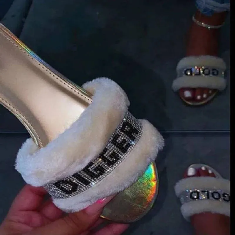 New Women Sandals Crystal Flat Heel Rhinestone Flip Flops
