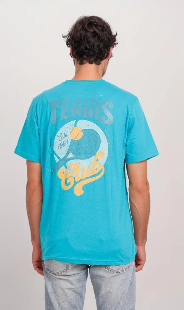 O203201 - Tennis Club Graphic T-Shirt  Cyan Blue