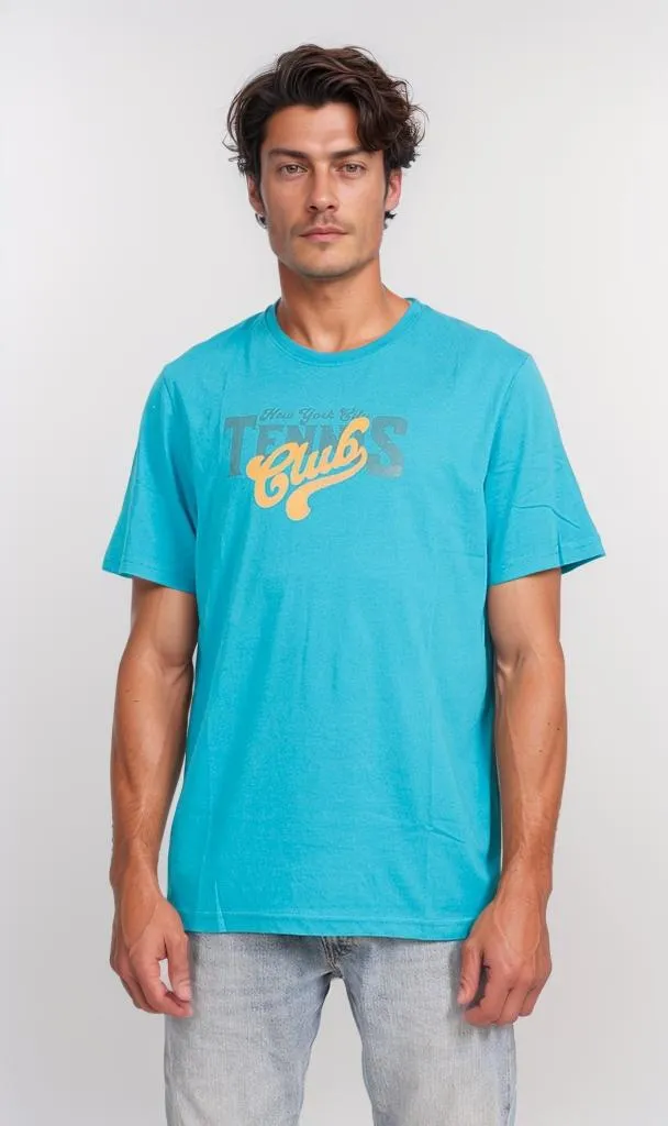 O203201 - Tennis Club Graphic T-Shirt  Cyan Blue