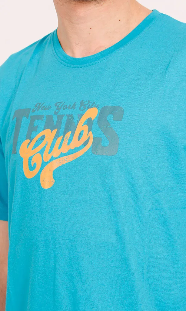 O203201 - Tennis Club Graphic T-Shirt  Cyan Blue