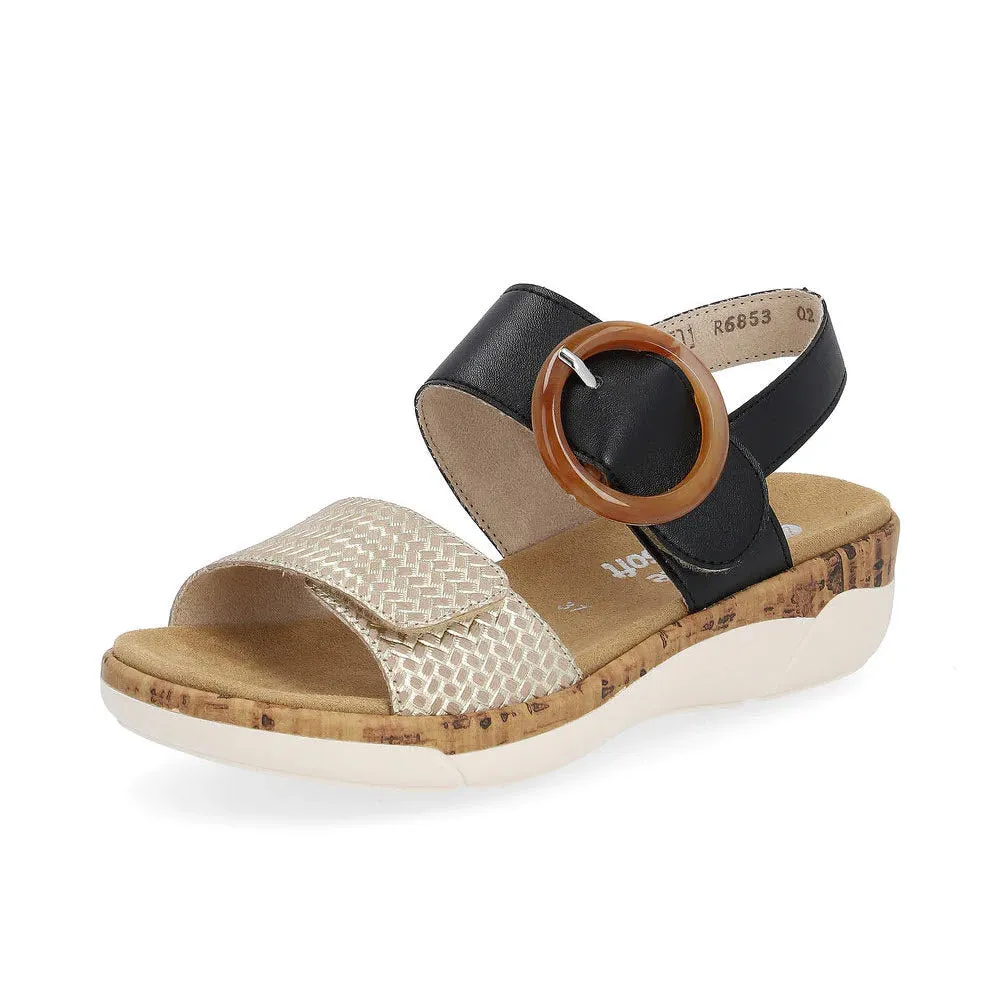 REMONTE BIG BUCKLE COMFORT SANDAL BLACK/GOLD - WOMENS