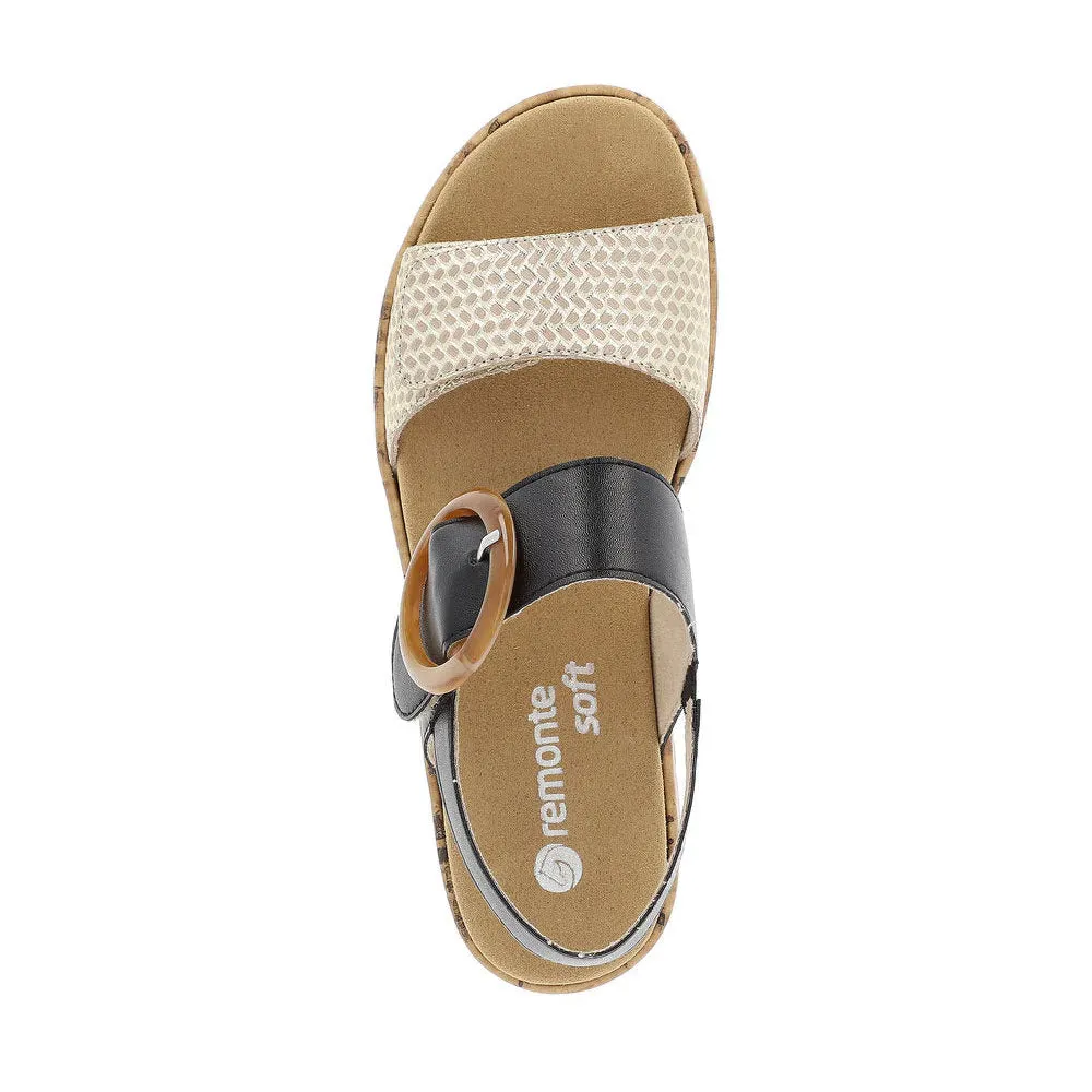 REMONTE BIG BUCKLE COMFORT SANDAL BLACK/GOLD - WOMENS