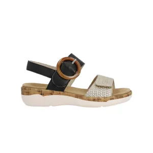 REMONTE BIG BUCKLE COMFORT SANDAL BLACK/GOLD - WOMENS