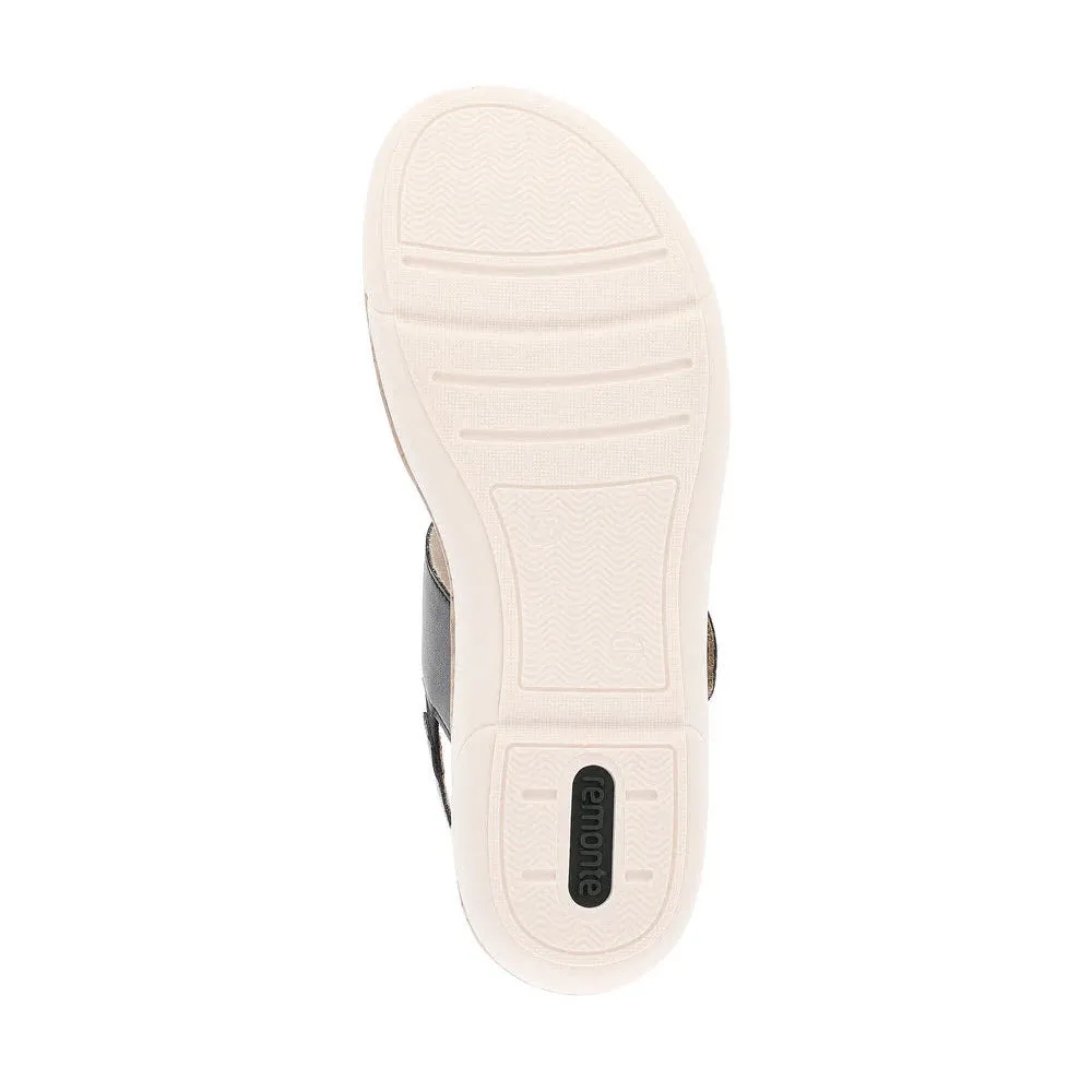REMONTE BIG BUCKLE COMFORT SANDAL BLACK/GOLD - WOMENS