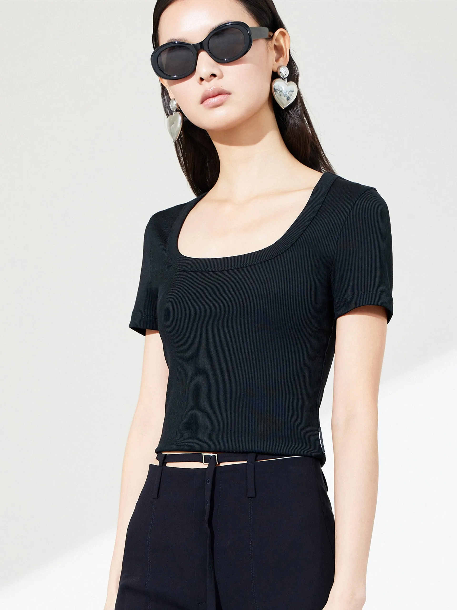 Ribbed Textured Slim Fit T-shirt