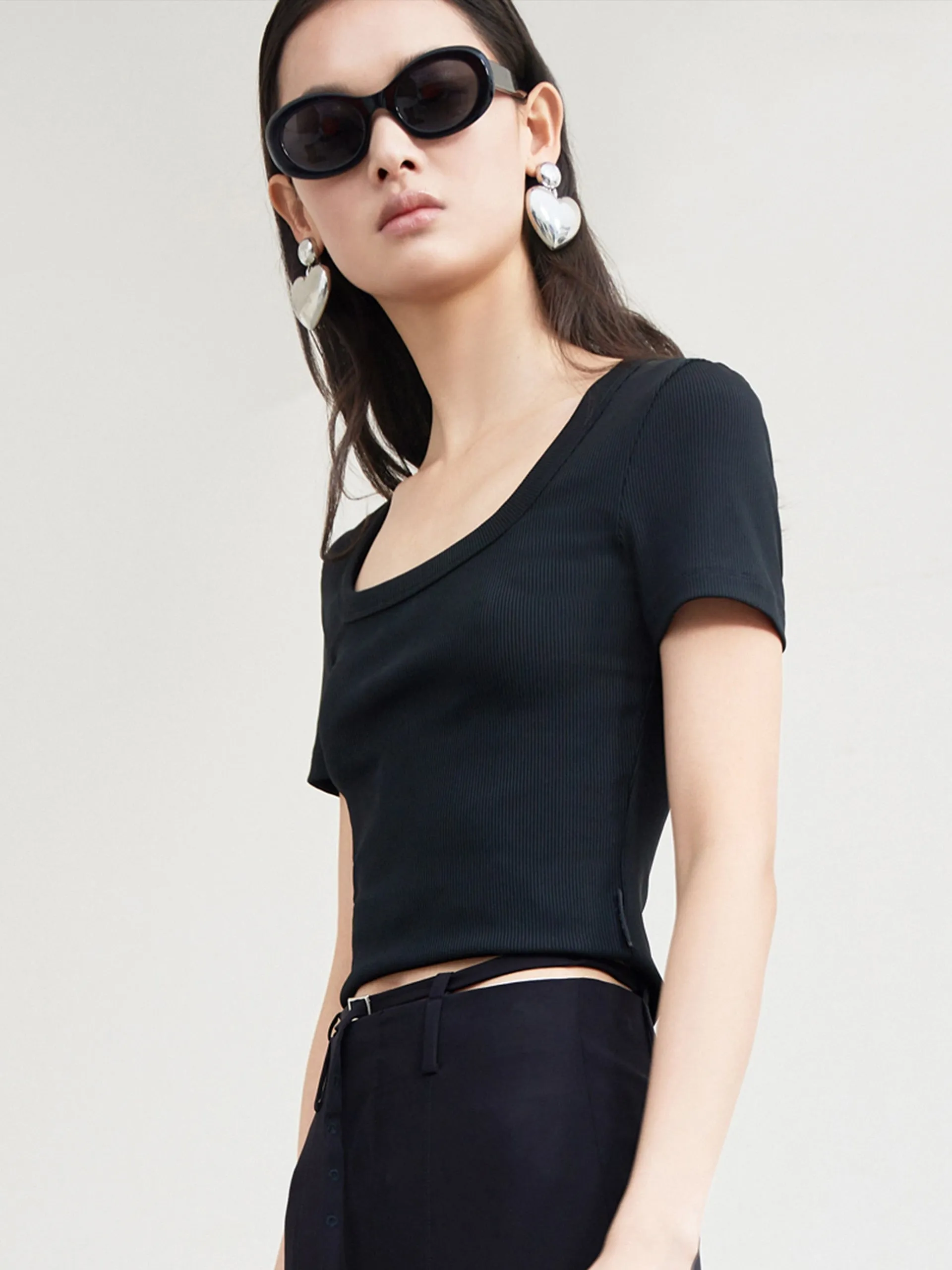 Ribbed Textured Slim Fit T-shirt