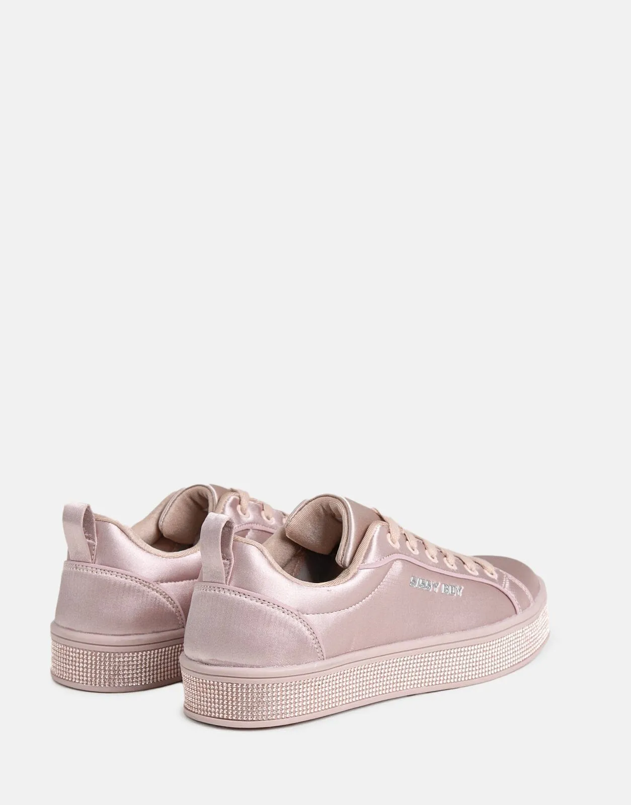 Sissy Boy Diamante Outsole Satin Pink Sneaker