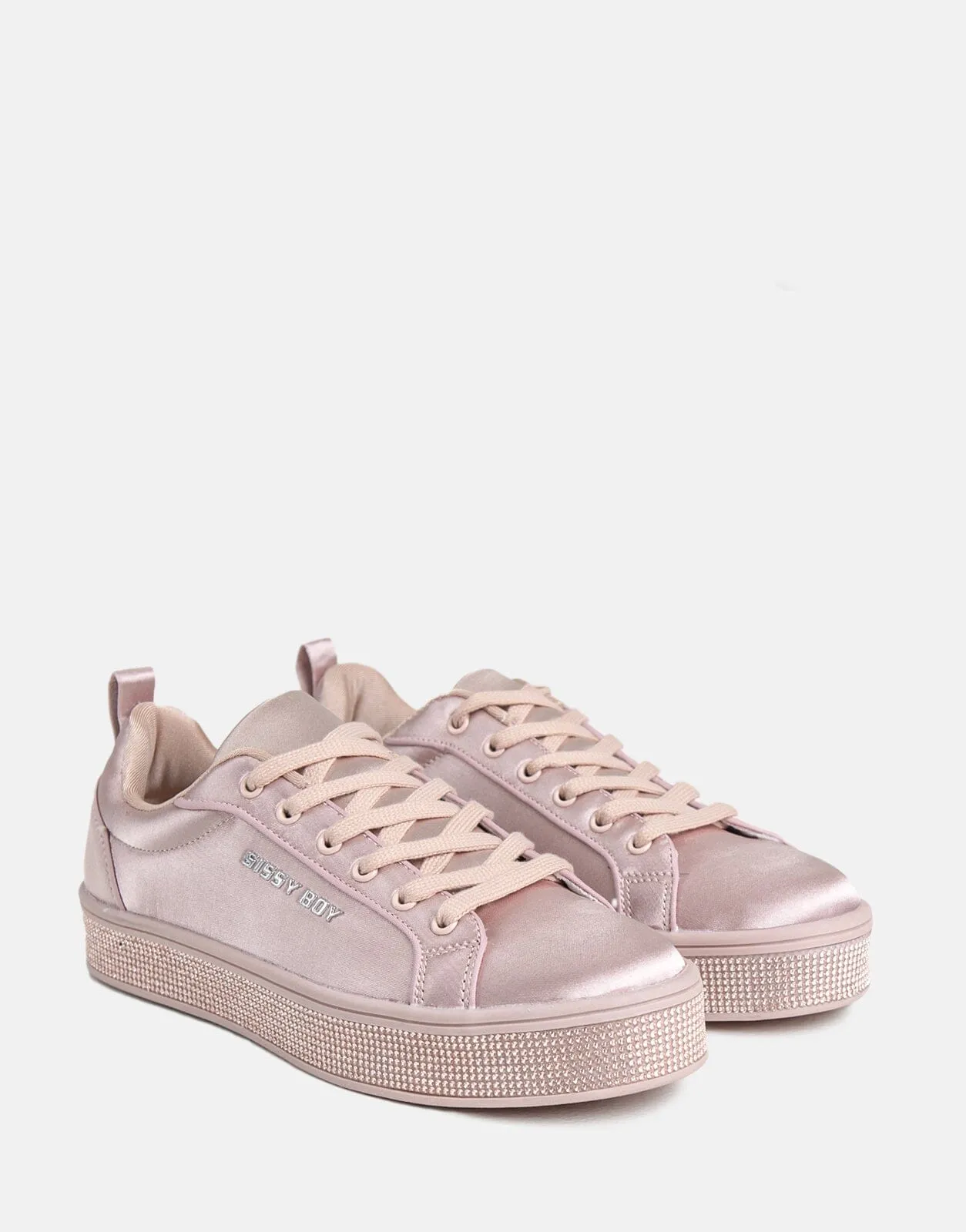 Sissy Boy Diamante Outsole Satin Pink Sneaker