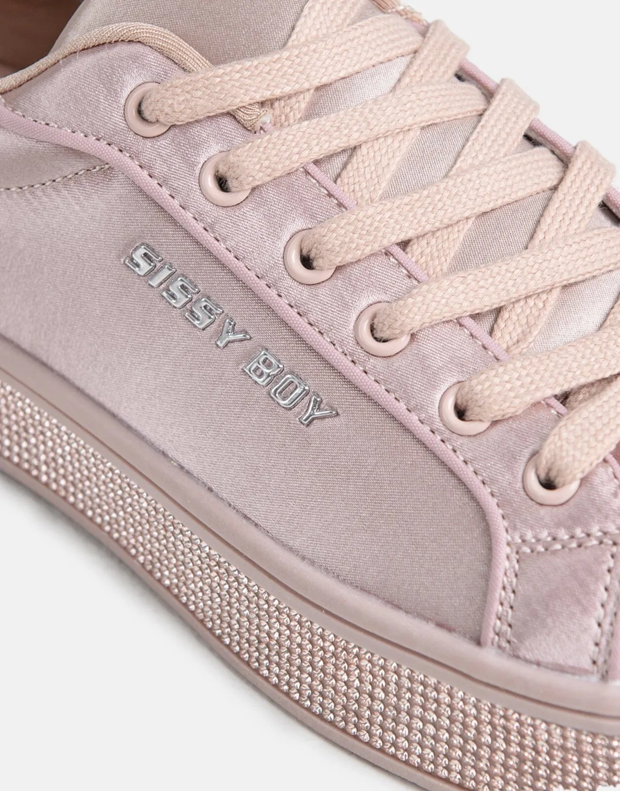 Sissy Boy Diamante Outsole Satin Pink Sneaker