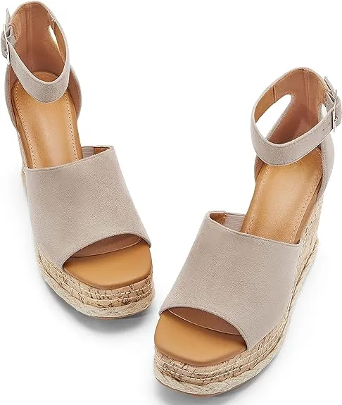 Summer White Ankle Strap Cork Sole Wedge Sandals