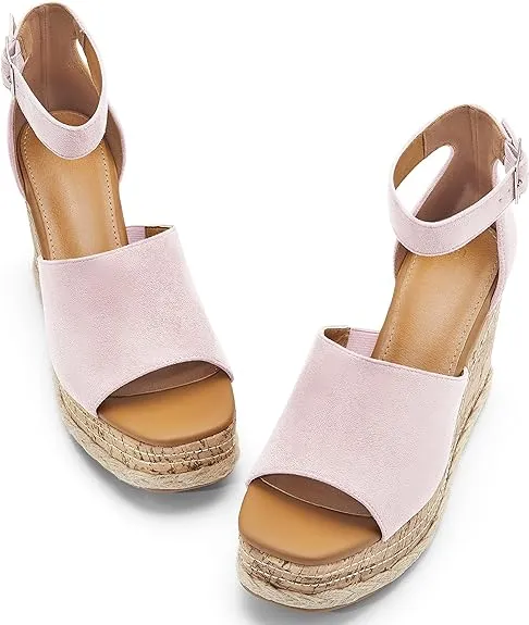 Summer White Ankle Strap Cork Sole Wedge Sandals