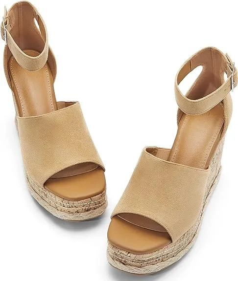Summer White Ankle Strap Cork Sole Wedge Sandals