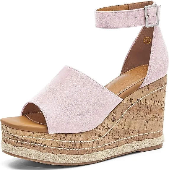 Summer White Ankle Strap Cork Sole Wedge Sandals