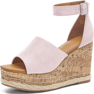 Summer White Ankle Strap Cork Sole Wedge Sandals