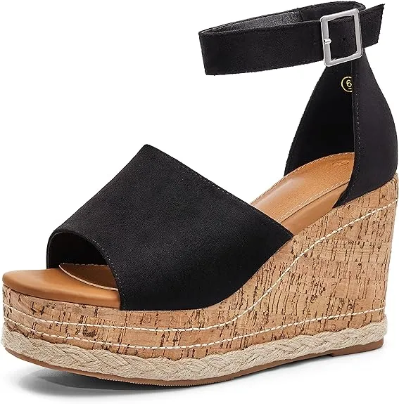 Summer White Ankle Strap Cork Sole Wedge Sandals
