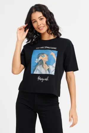 Women Black Embellished T-Shirt