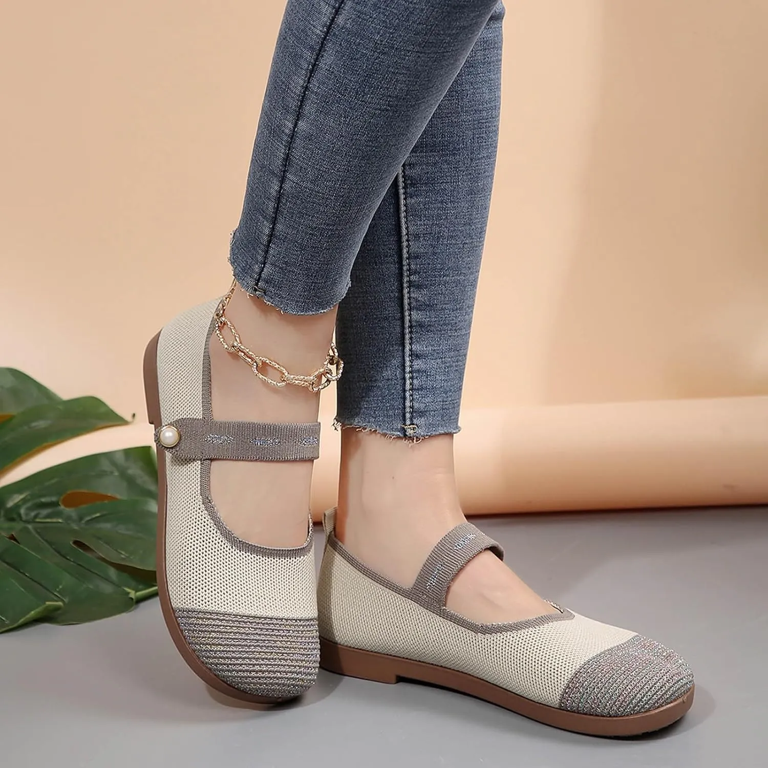 Women's Mary Jane Shoes Ballet with Buckle Strap Soft Work Dress Ballerina Walking Shoes Non Slip Casual Shoes